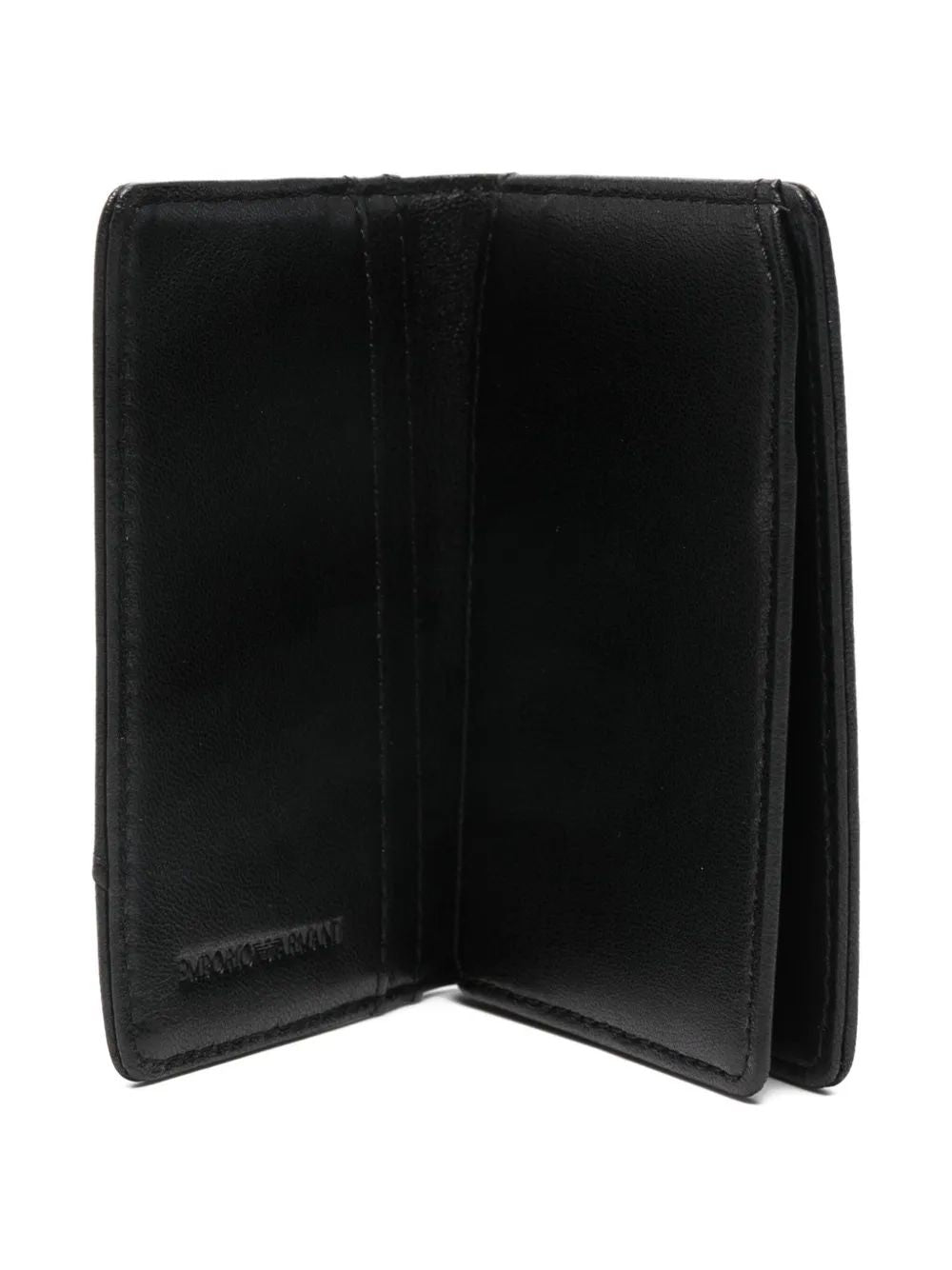 EMPORIO ARMANI Trifold Napa Leather Card Holder with Geometric Detail