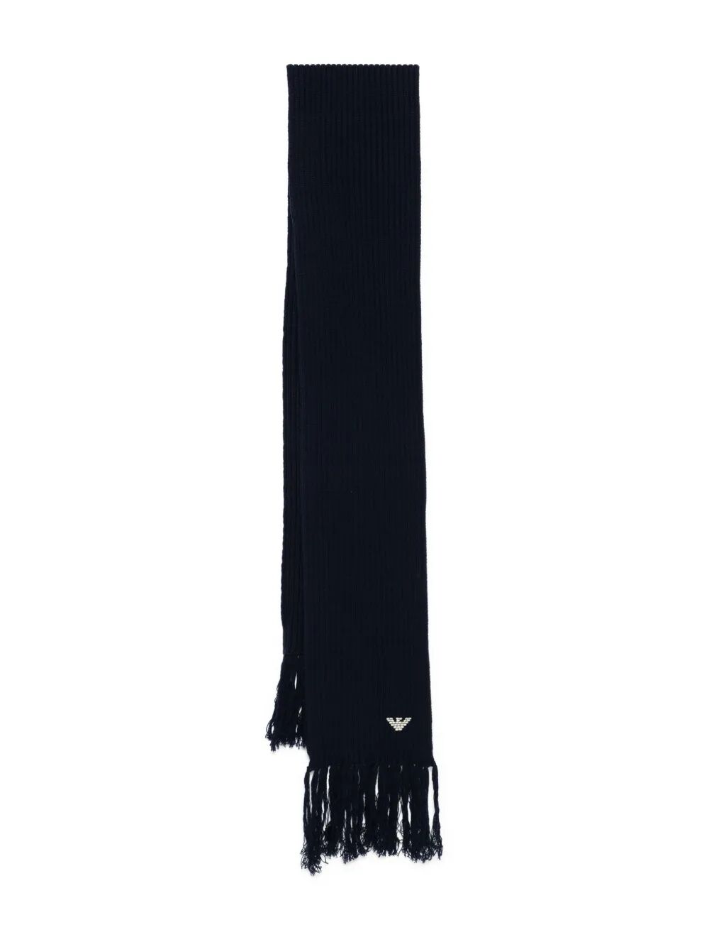 EMPORIO ARMANI Ribbed Wool Scarf with Decorative Fringes