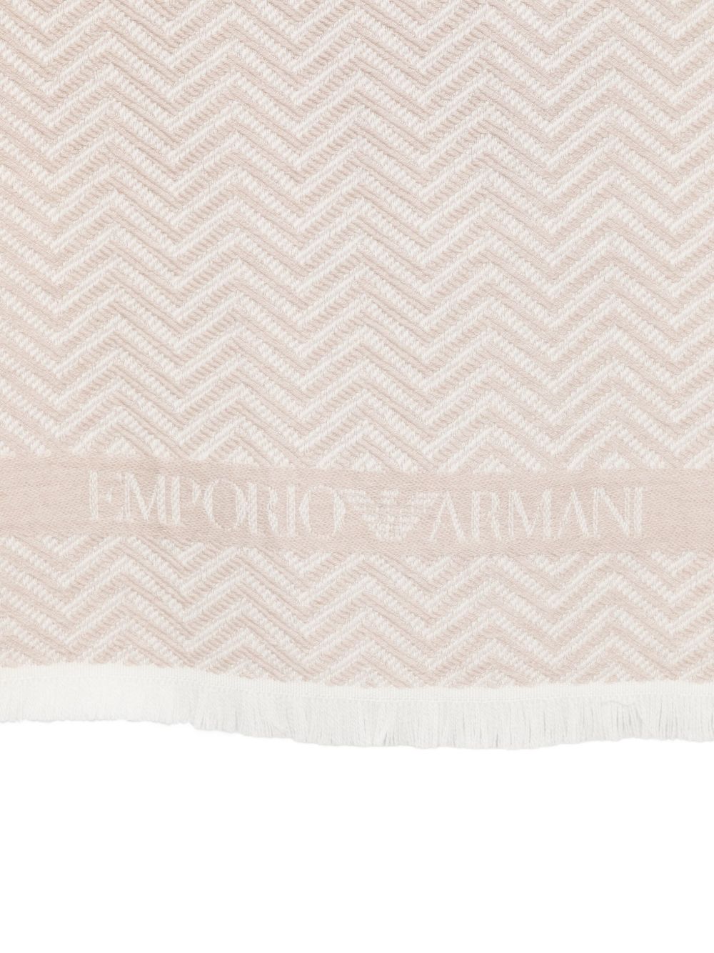 EMPORIO ARMANI Wool Scarf with Herringbone Pattern and Fringed Edges