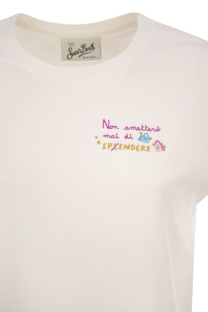 MC2 SAINT BARTH Women's Crew-Neck T-Shirt with Embroidered Chest - Straight Fit