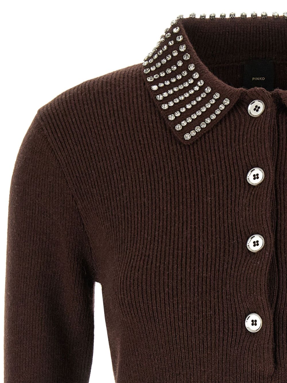 PINKO Wool-Blend Sweater with Rhinestone Collar - Women's Short Sleeve