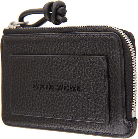 EMPORIO ARMANI Mini Leather Cardholder with Zip Coin Pocket