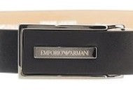 EMPORIO ARMANI Classic Leather Belt with Logo Plaque - 3.2 cm Width