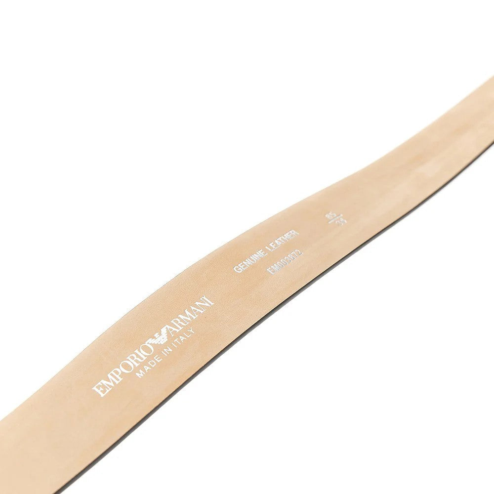 EMPORIO ARMANI Classic Leather Belt with Logo Plaque - 3.2 cm Width