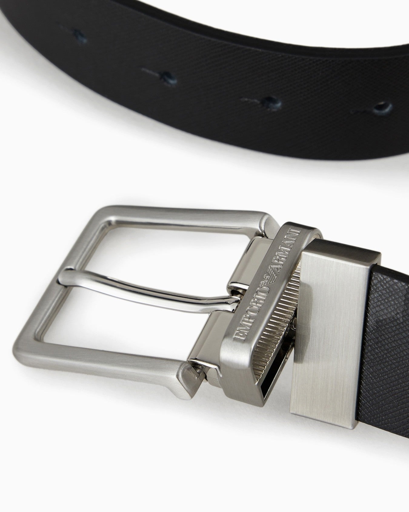 EMPORIO ARMANI Reversible Leather Belt with Contoured Metal Buckle, 125 x 3.5 cm