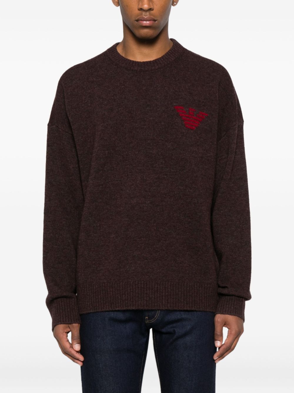 EMPORIO ARMANI Men's Virgin Wool Blend Jacquard Lettering Sweater