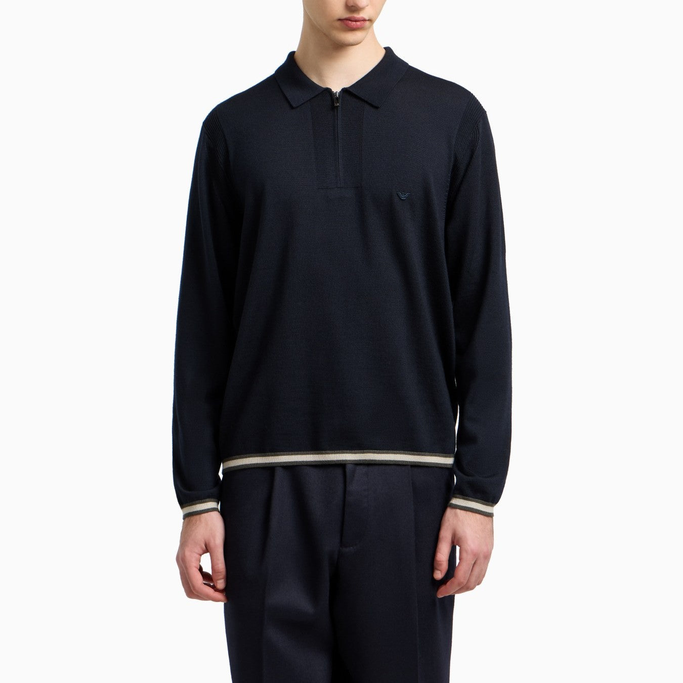 EMPORIO ARMANI Slim Knit Polo Pullover for Men