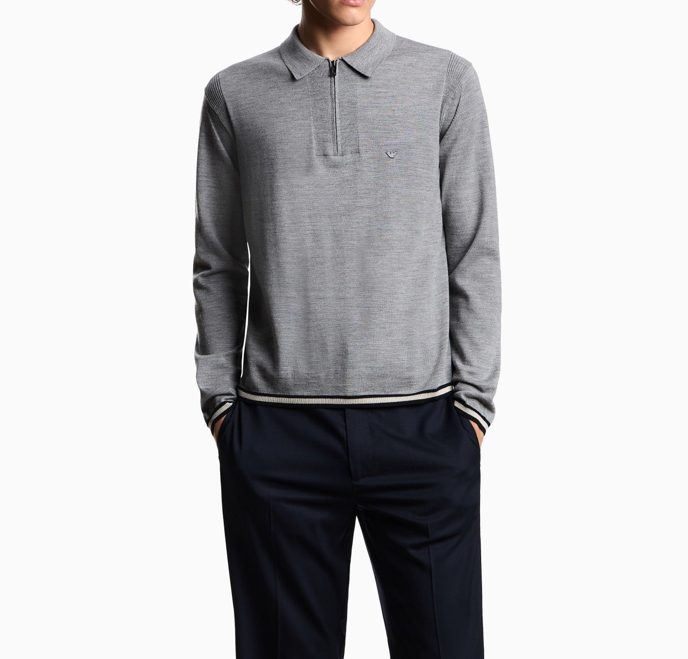 EMPORIO ARMANI Slim Knit Mini Polo Pullover for Men