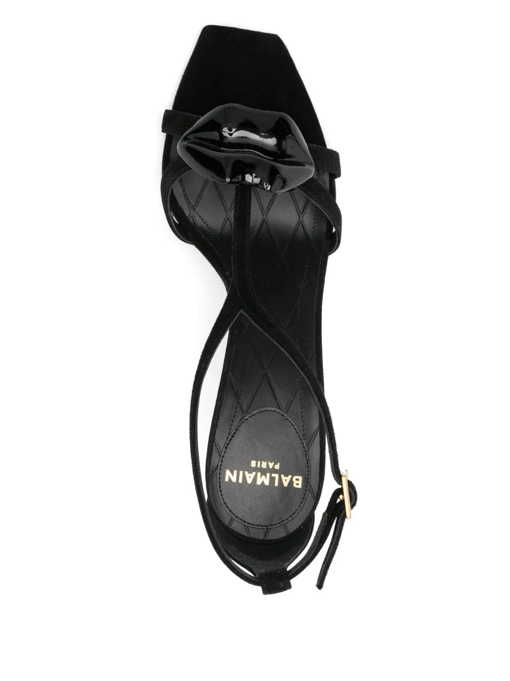 BALMAIN Lips Sandals with Suede and Lacquered Brass Accents