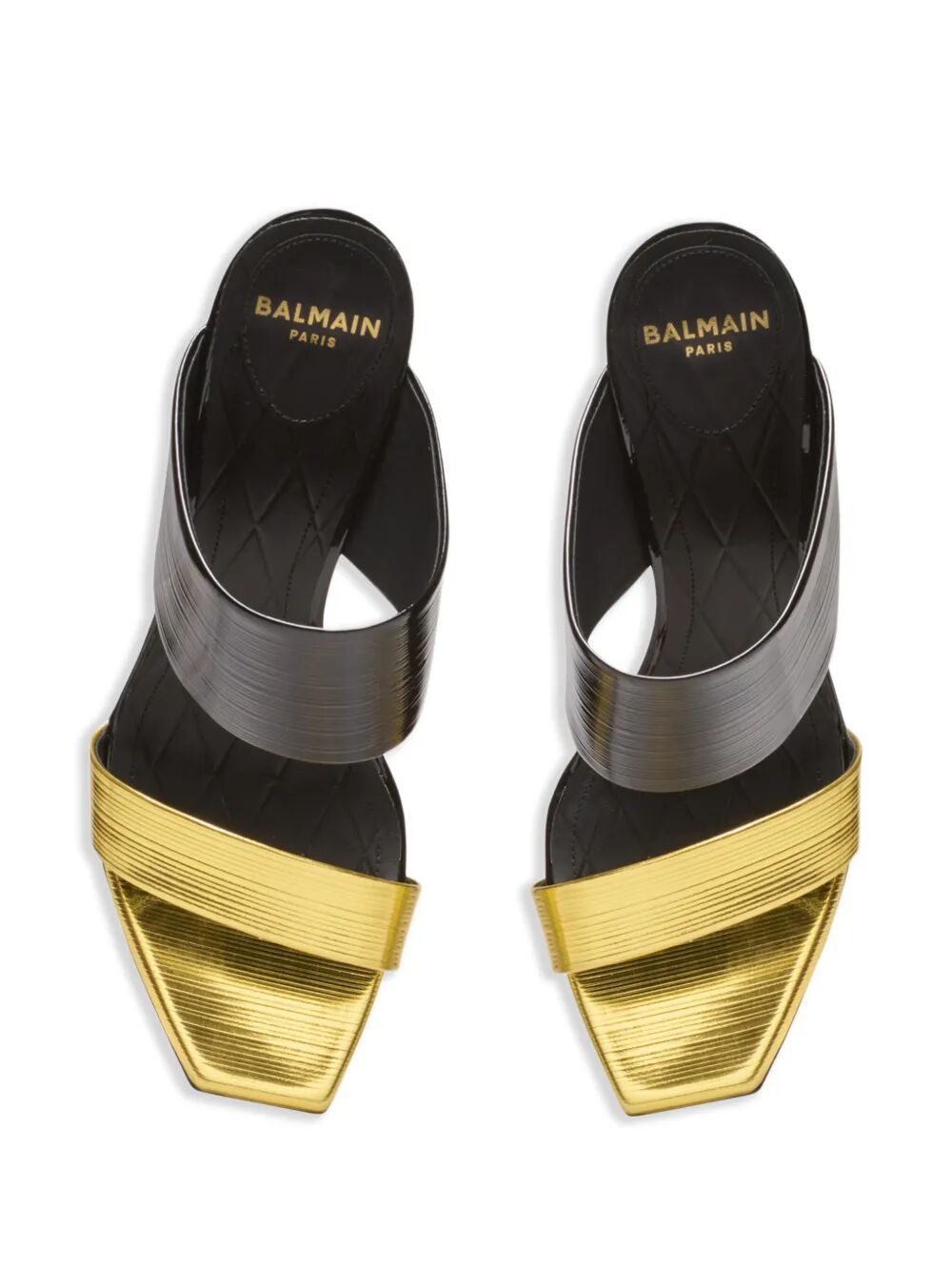 BALMAIN Flat Striped Patent Leather Sandals