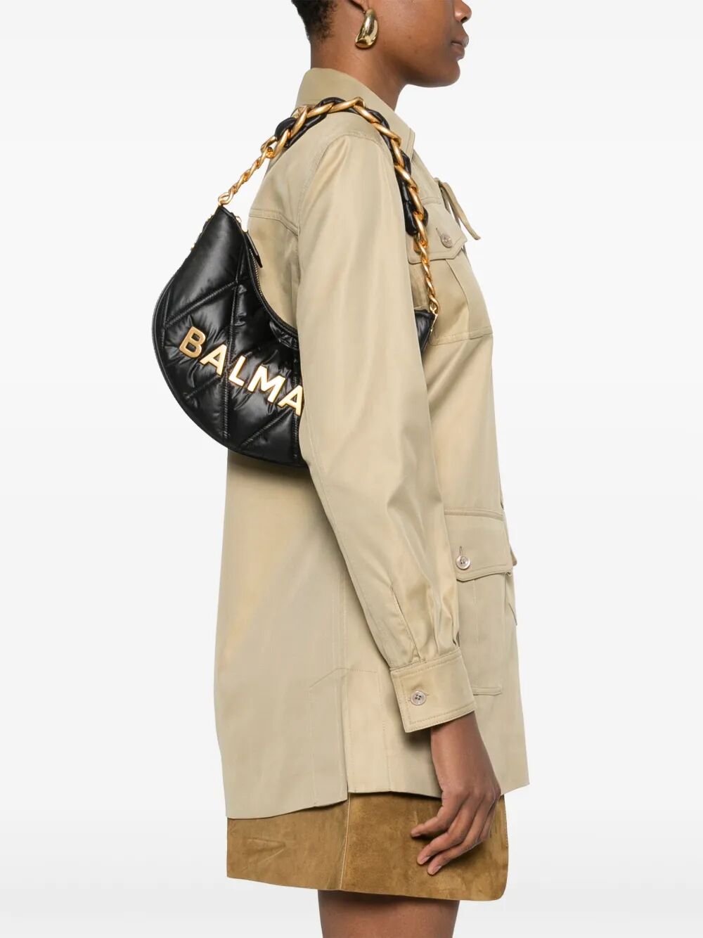 BALMAIN Soft Moon Mini Handbag - Grid Quilted Nylon