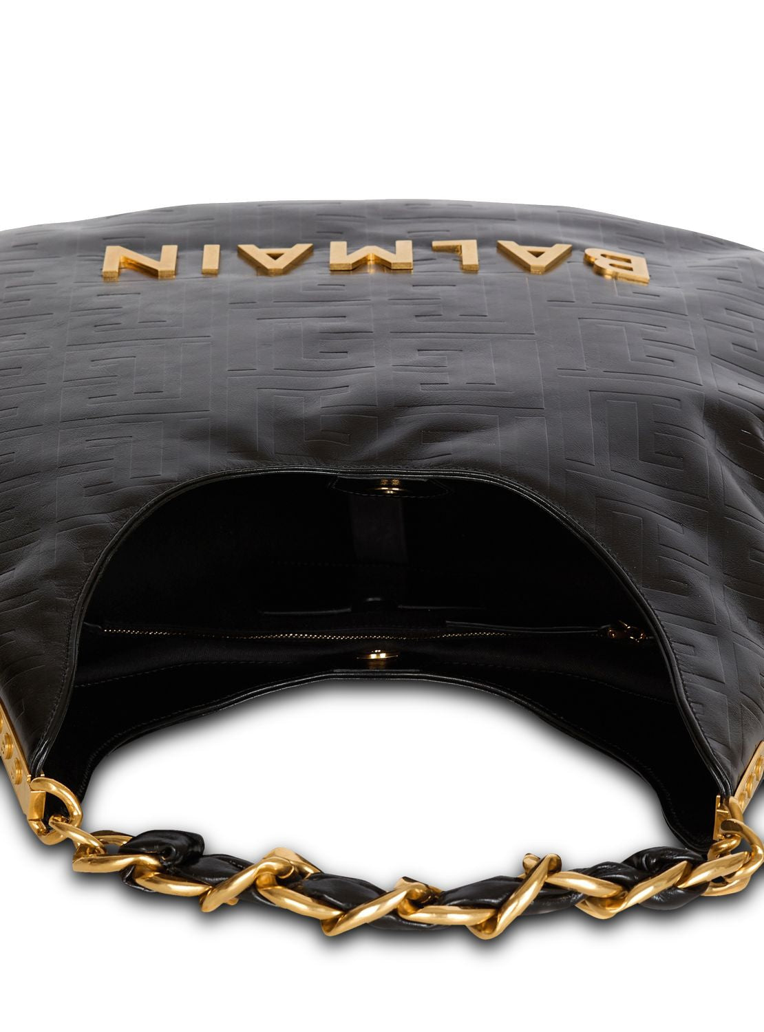 BALMAIN Soft Crinkled Leather Hobo Handbag - Large