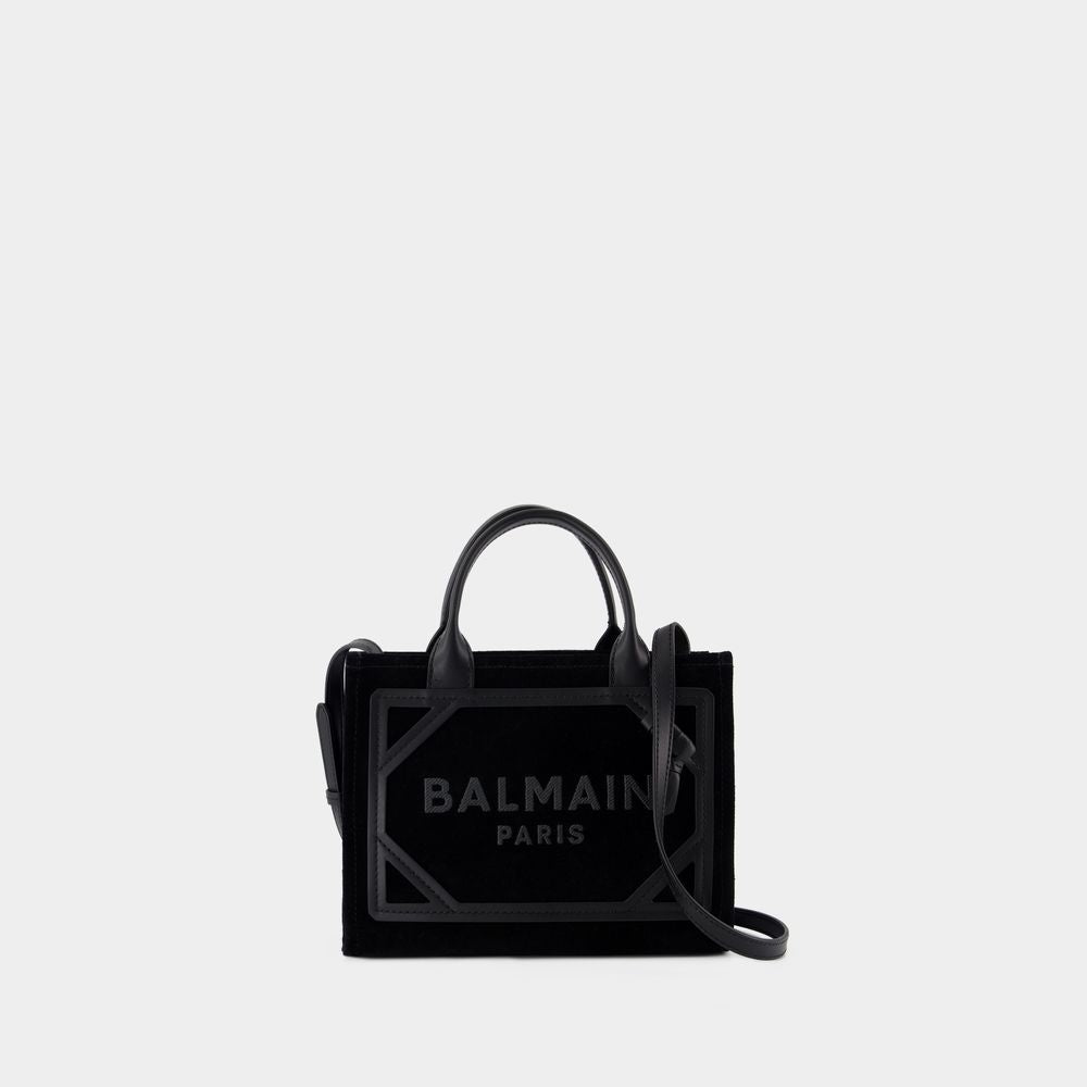BALMAIN Mini Suede Leather Tote with Logo