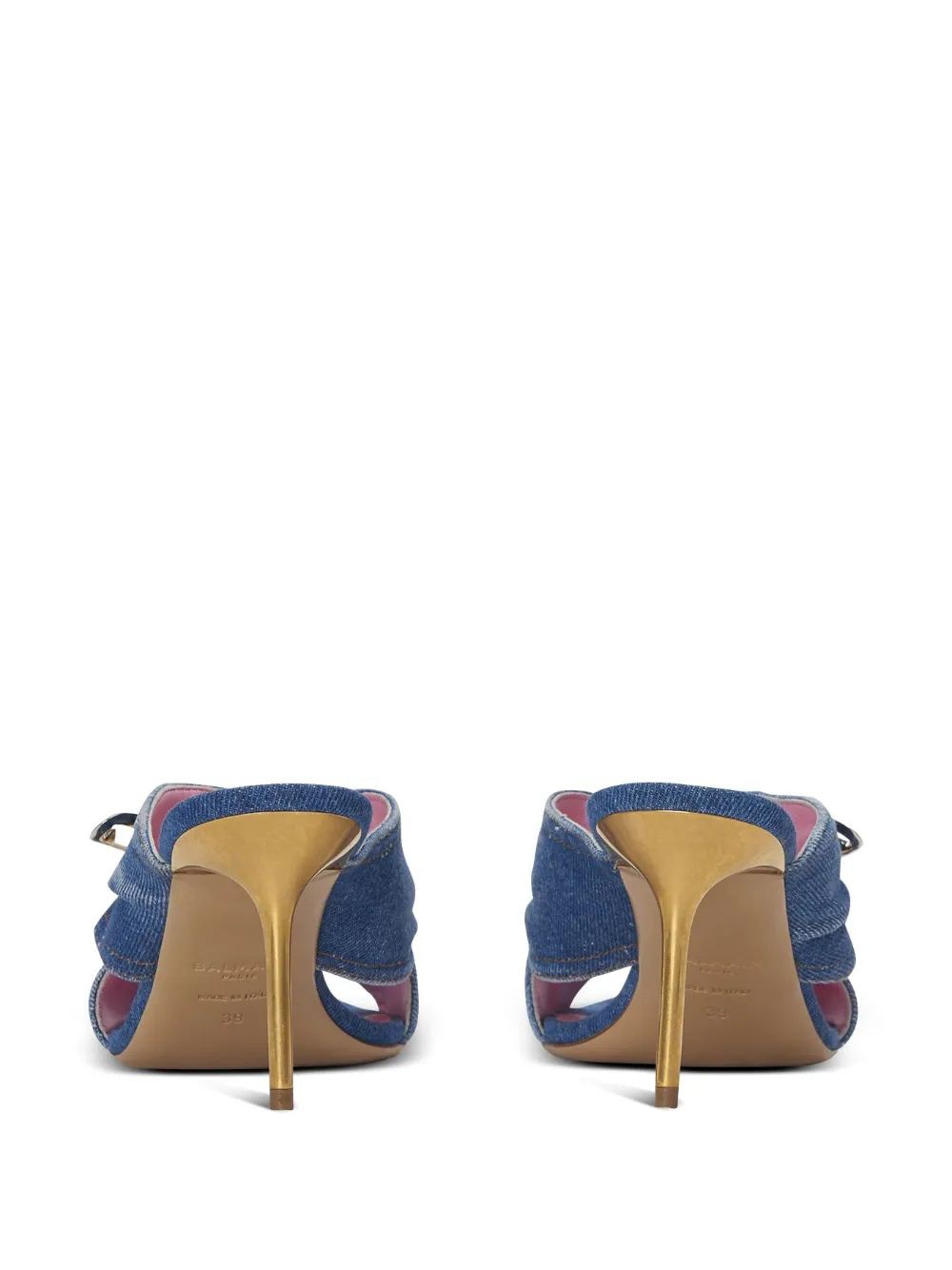 BALMAIN Mini Flat Safety Pin Denim Sandals for Women