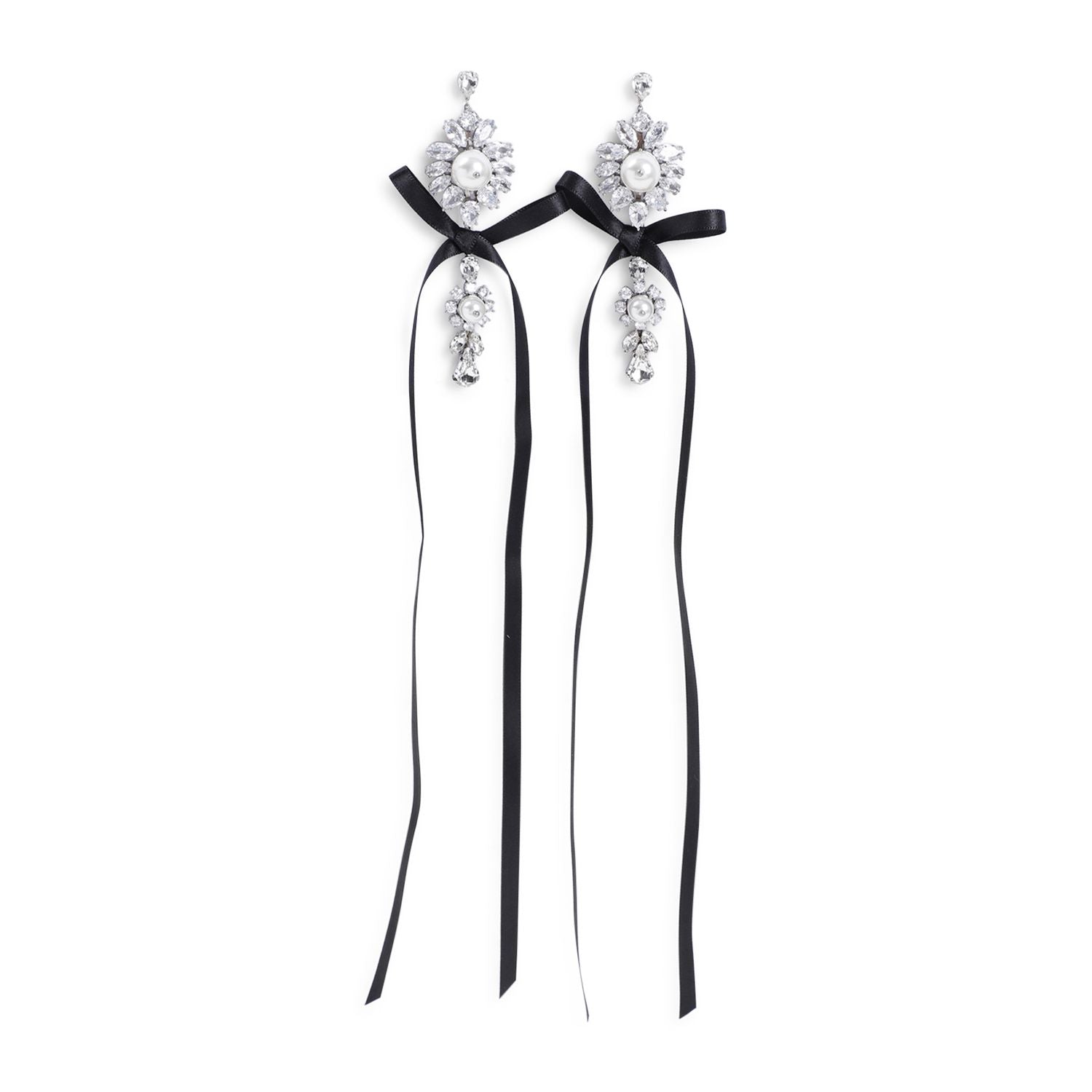 SIMONE ROCHA Diamante & Pearl Crest Bow Mini Earrings