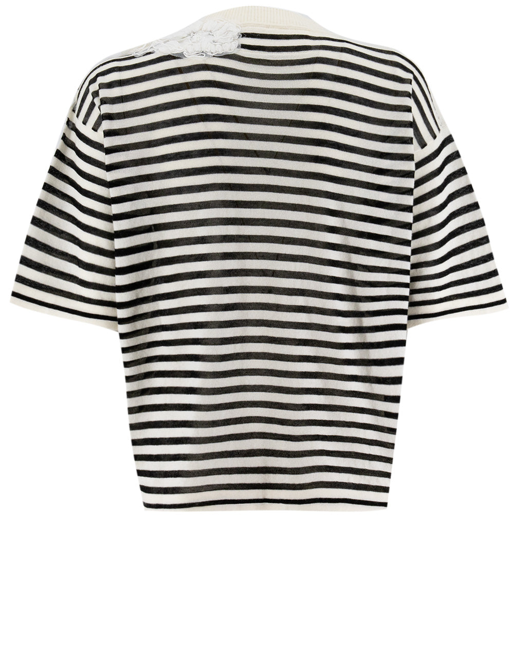 ERMANNO SCERVINO Chic Striped T-Shirt with Floral Lace Details