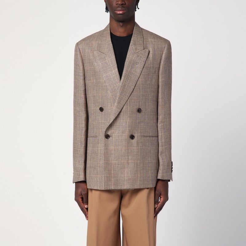 LARDINI Double-Breasted Wool Jacket in Prince of Wales Pattern