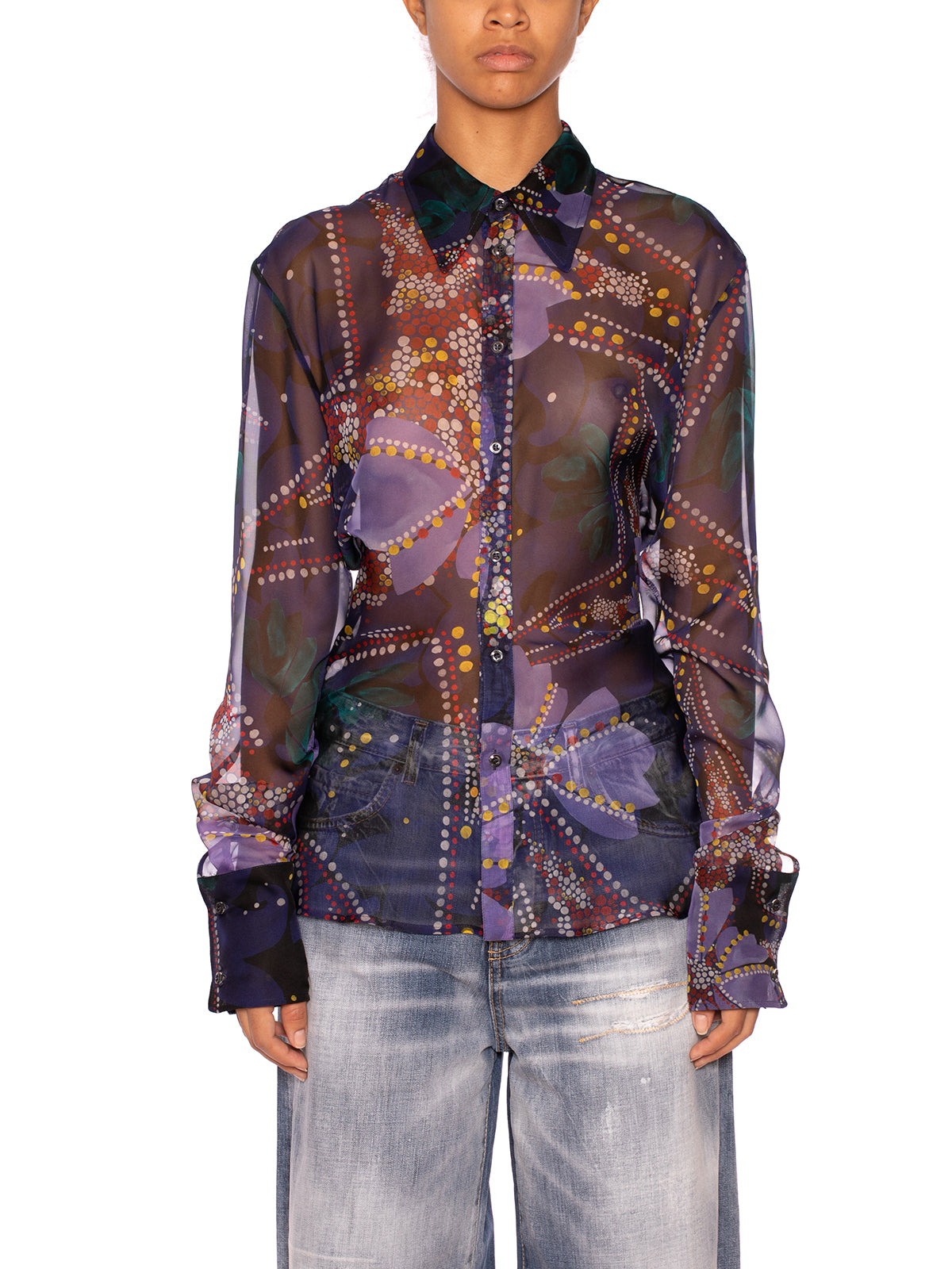 DSQUARED2 Chiffon Floral Print Slim Fit Shirt - Size 40