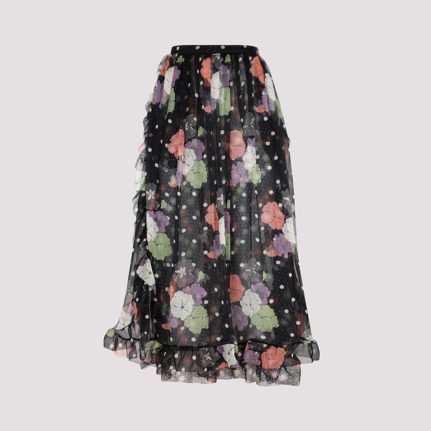 ETRO Mini Silk Skirt with Polka Dots and Floral Accents
