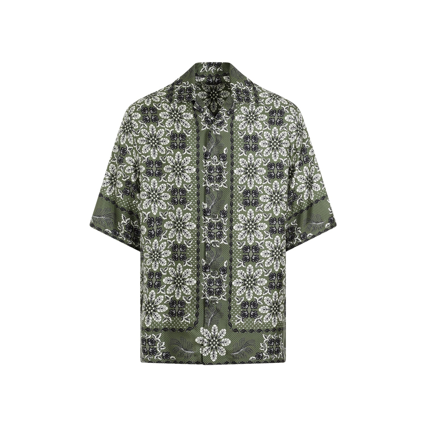 ETRO Men's Silk Short Sleeve Floral Geometric Pattern Shirt