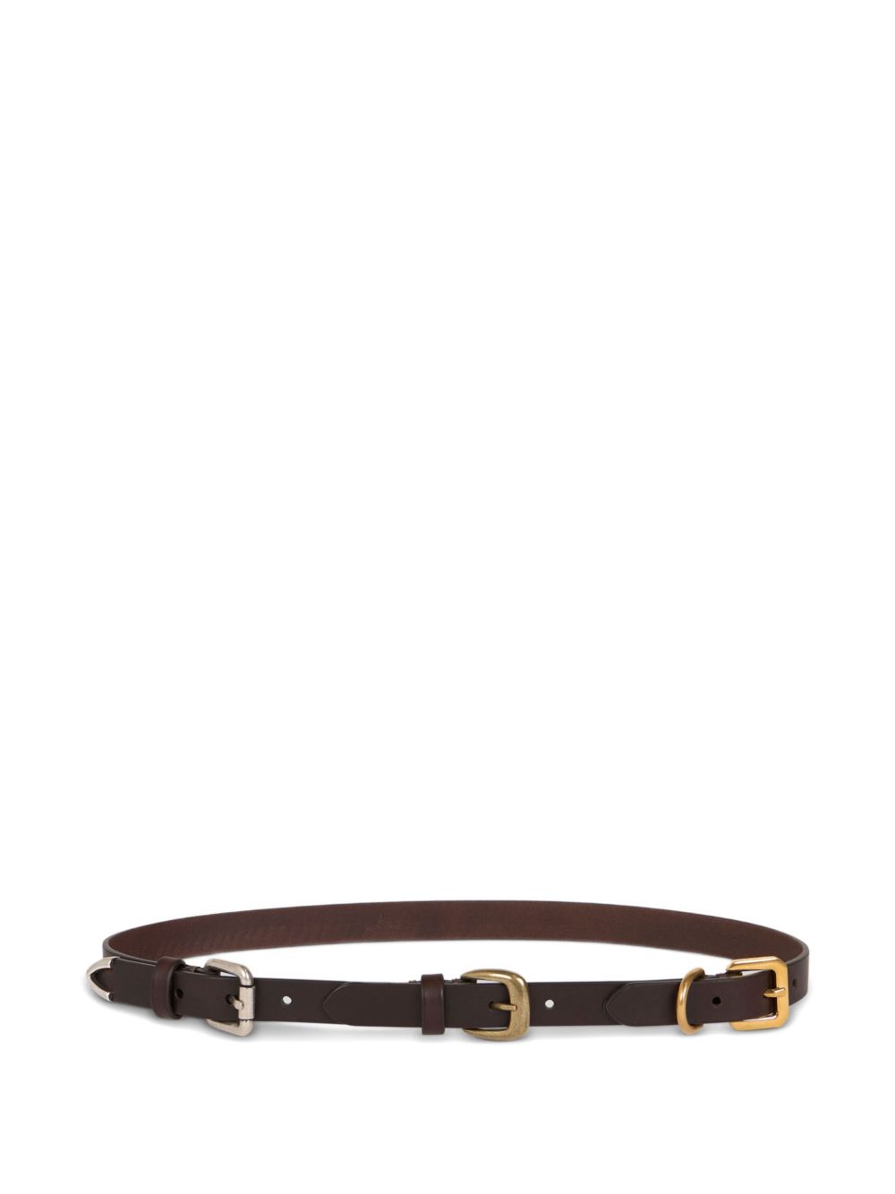 ETRO Slim Leather Belt with Triple Metal Buckles