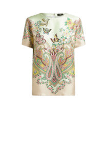 ETRO Floral Print Silk-Blend T-Shirt with Button Closure - Women’s