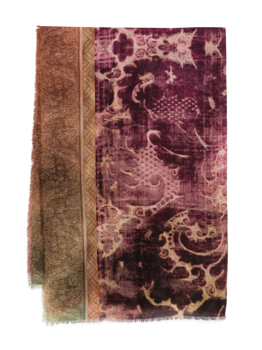 PIERRE LOUIS MASCIA Printed Cashmere Scarf with Fringed Edges - 135x195 cm