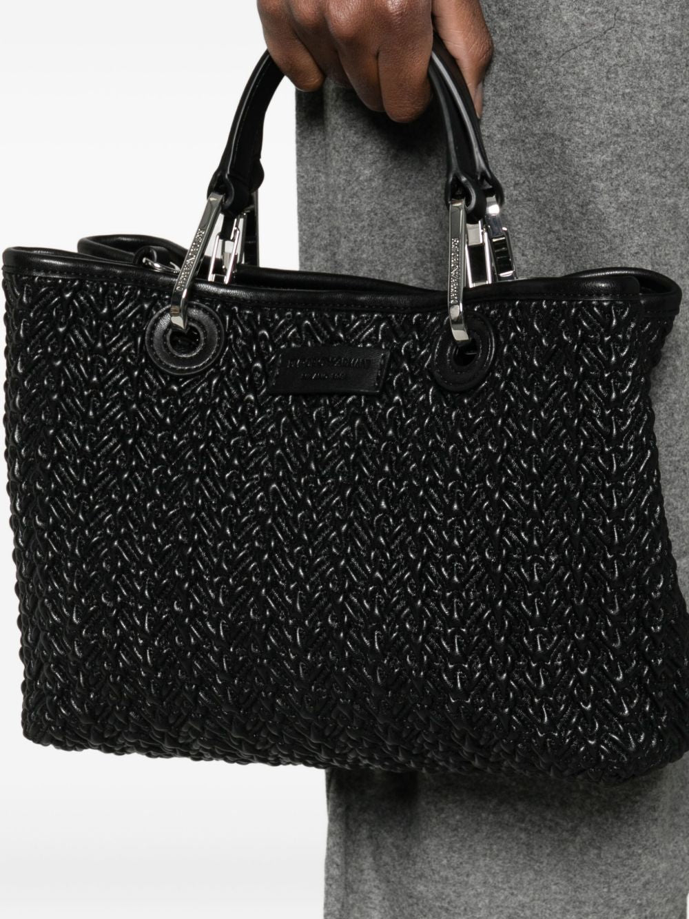 EMPORIO ARMANI Small Woven Design Shopping Handbag