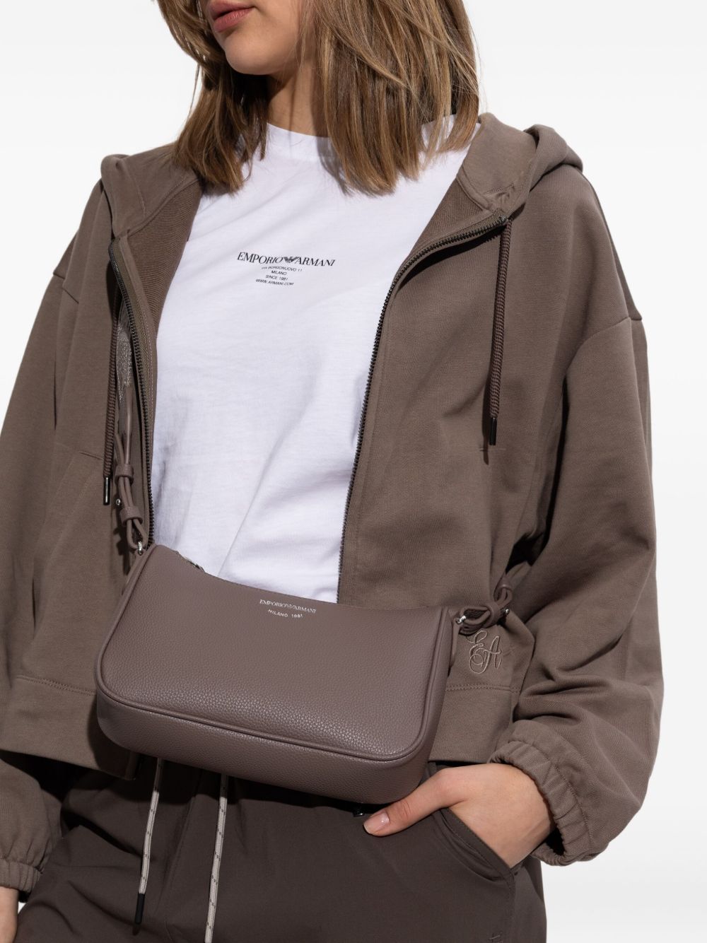 EMPORIO ARMANI Pebbled Texture Mini Baguette Shoulder Handbag