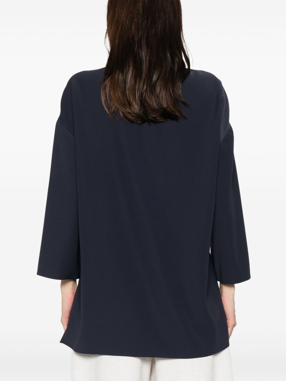 EMPORIO ARMANI Classic Front Button Blouse with Side Slits and Drop Shoulders