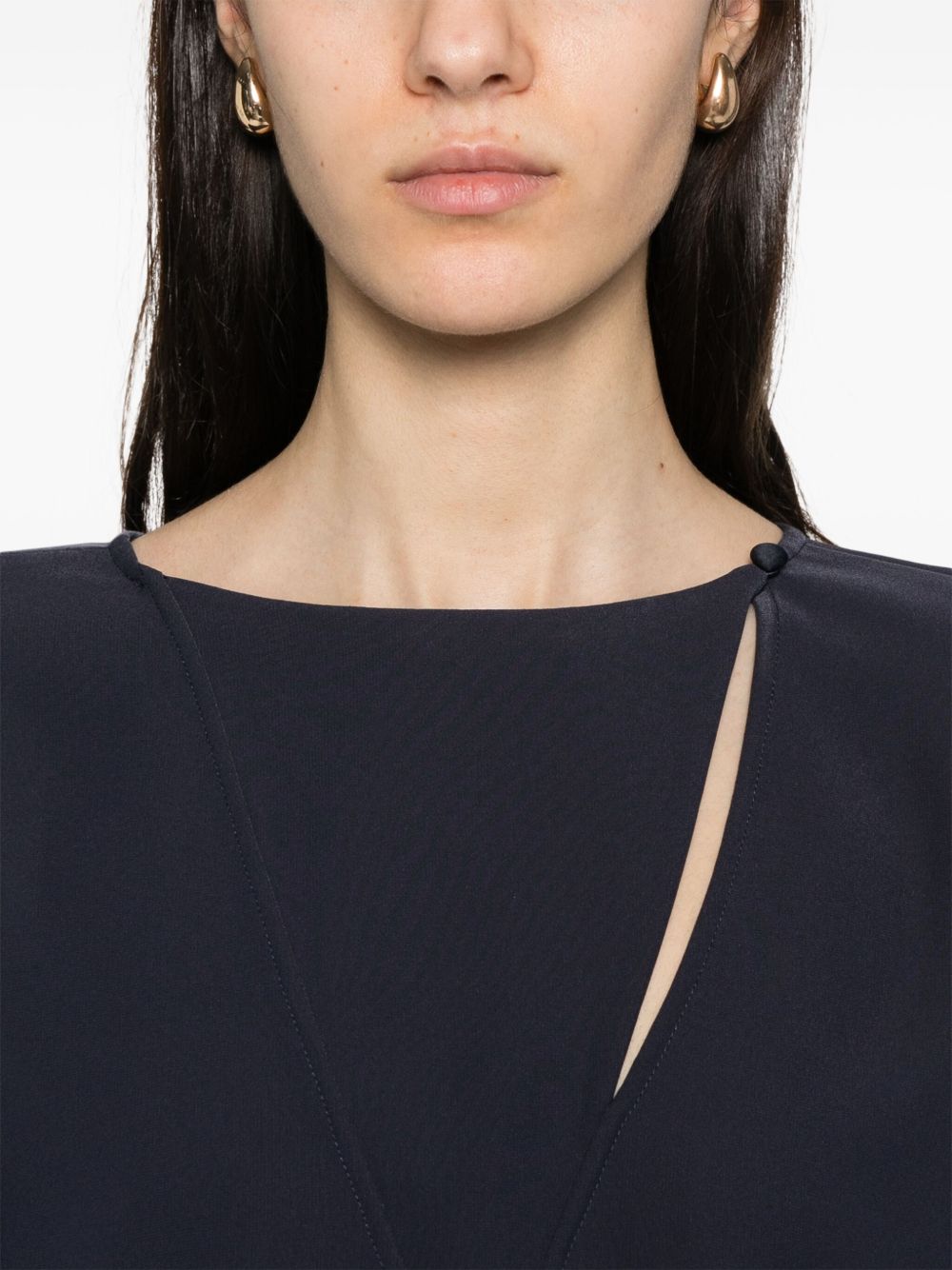 EMPORIO ARMANI Classic Front Button Blouse with Side Slits and Drop Shoulders