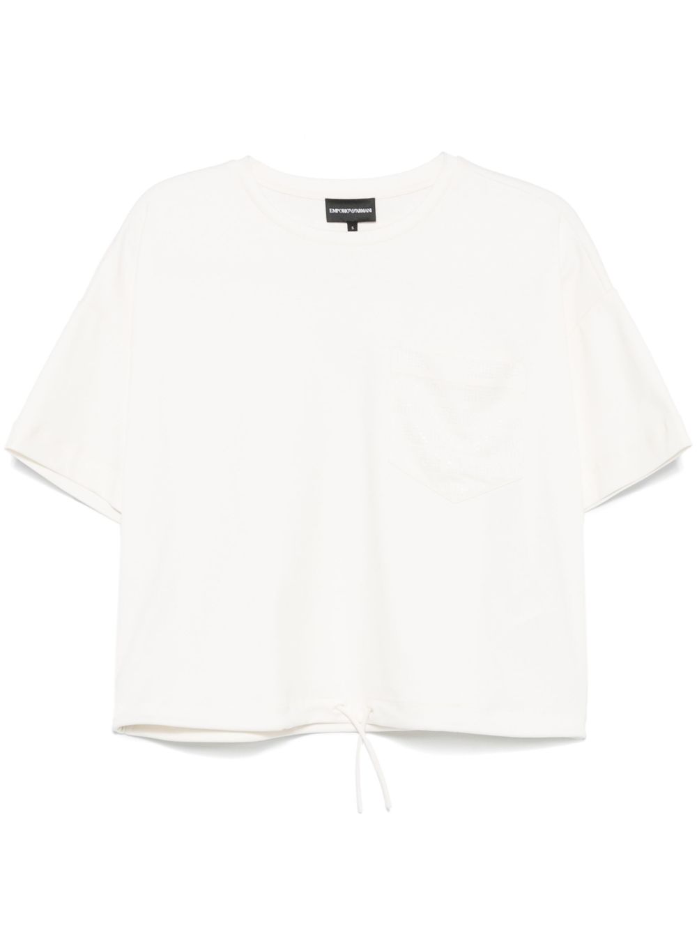 EMPORIO ARMANI Cotton Crew Neck T-Shirt with Chest Pocket and Drawstring Hem