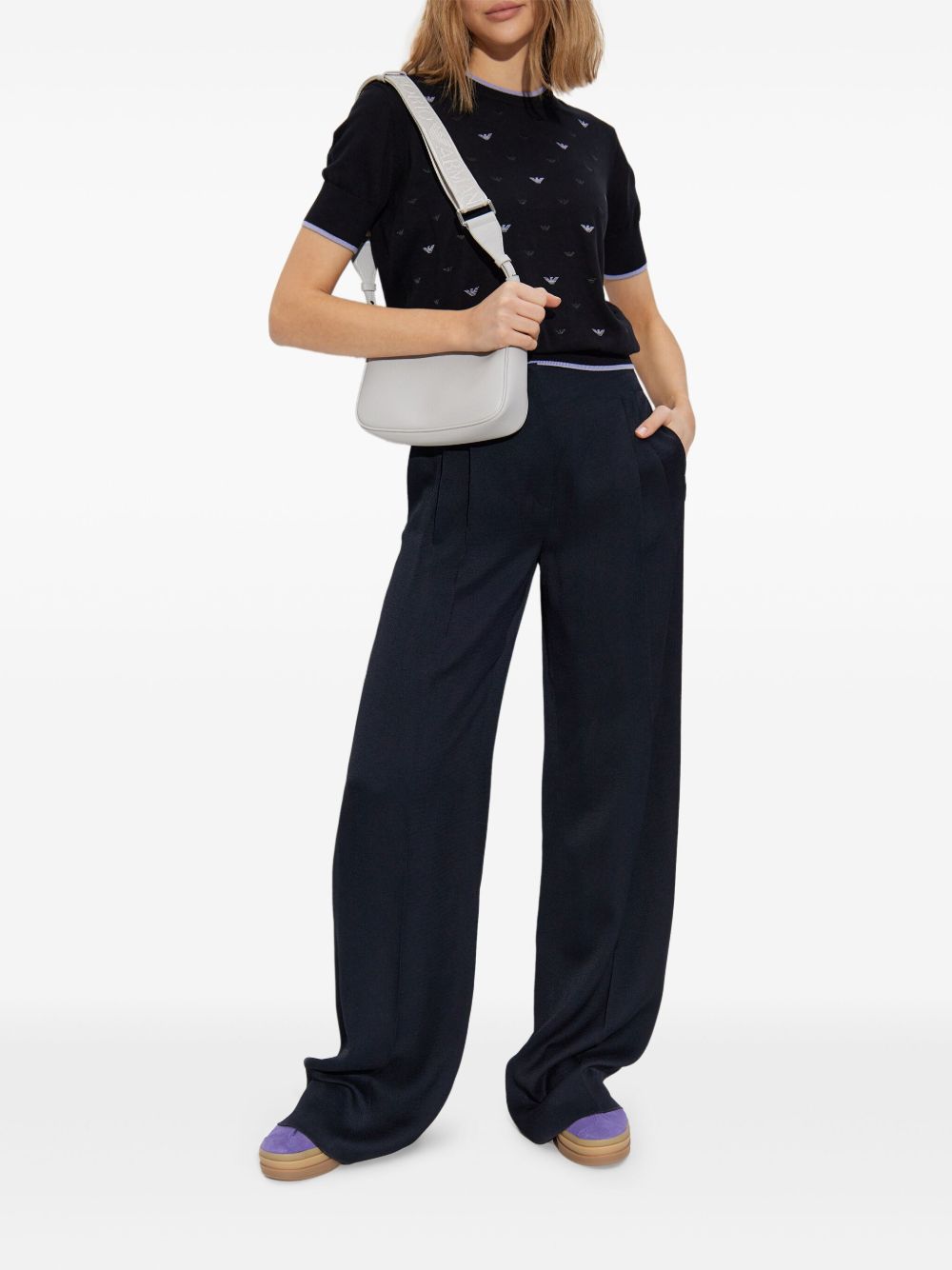 EMPORIO ARMANI Allover Logo Cotton Sweater for Women - SS25 Collection