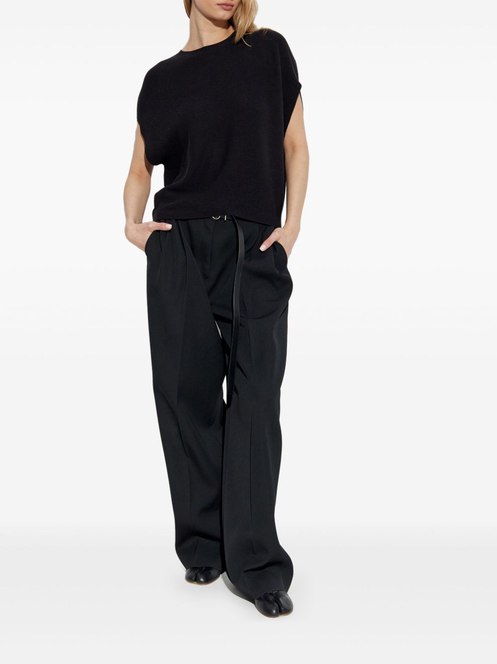 EMPORIO ARMANI Cotton Blend Knit Top - Seamless Crew Neck Short Sleeves