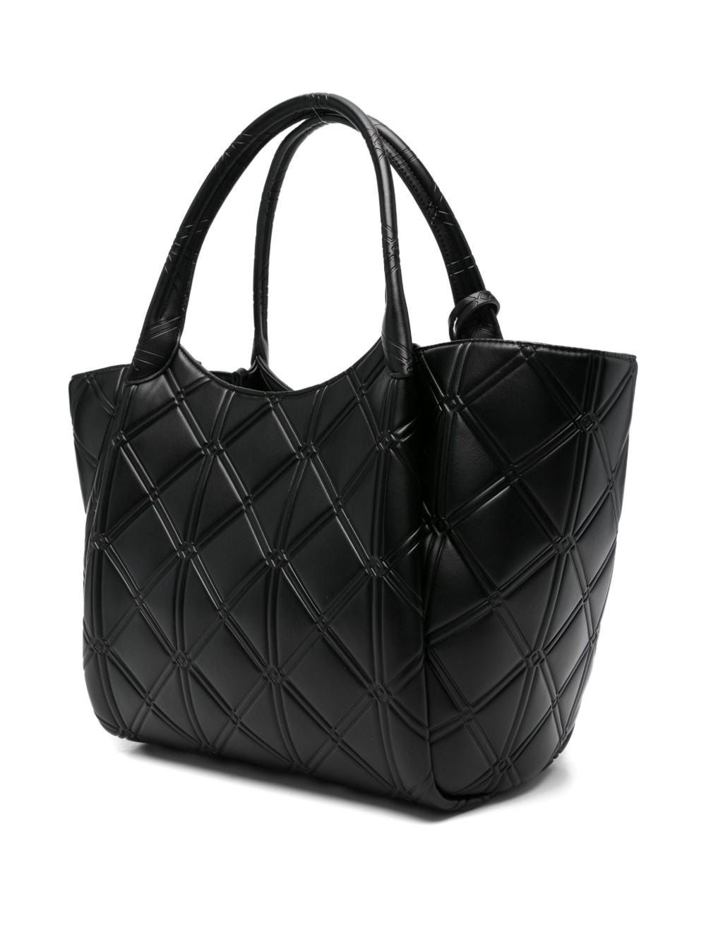 EMPORIO ARMANI Quilted Pattern Leather Shopping Handbag with Top Handles and Logo Charm Detail