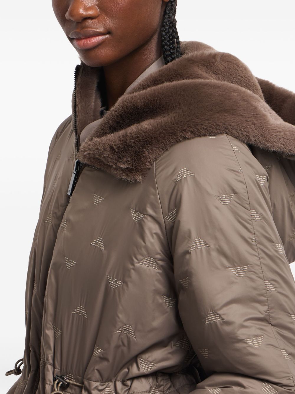 EMPORIO ARMANI Women's Faux Fur Hooded Coat with Zip Fastening