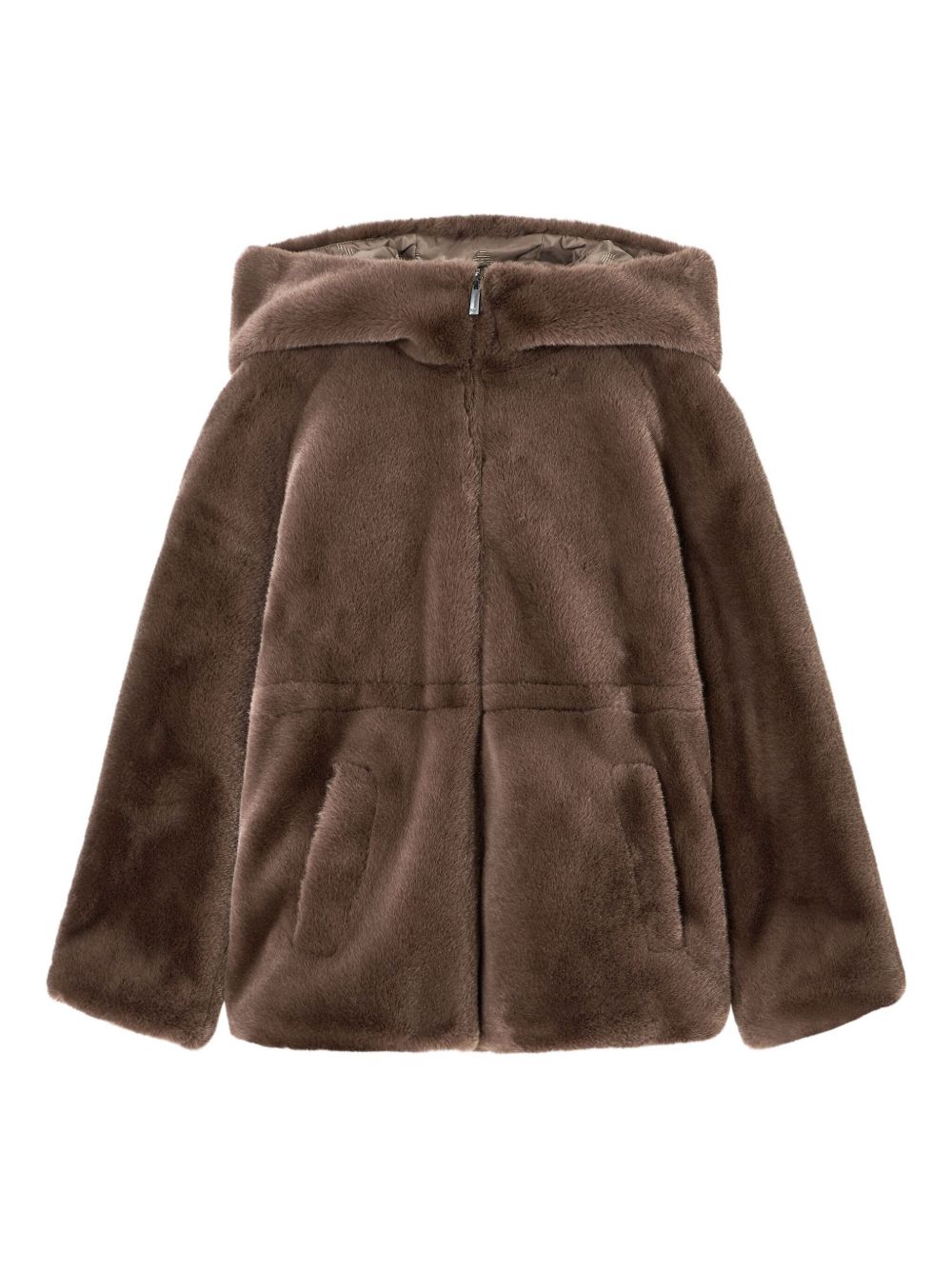 EMPORIO ARMANI Women's Faux Fur Hooded Coat with Zip Fastening