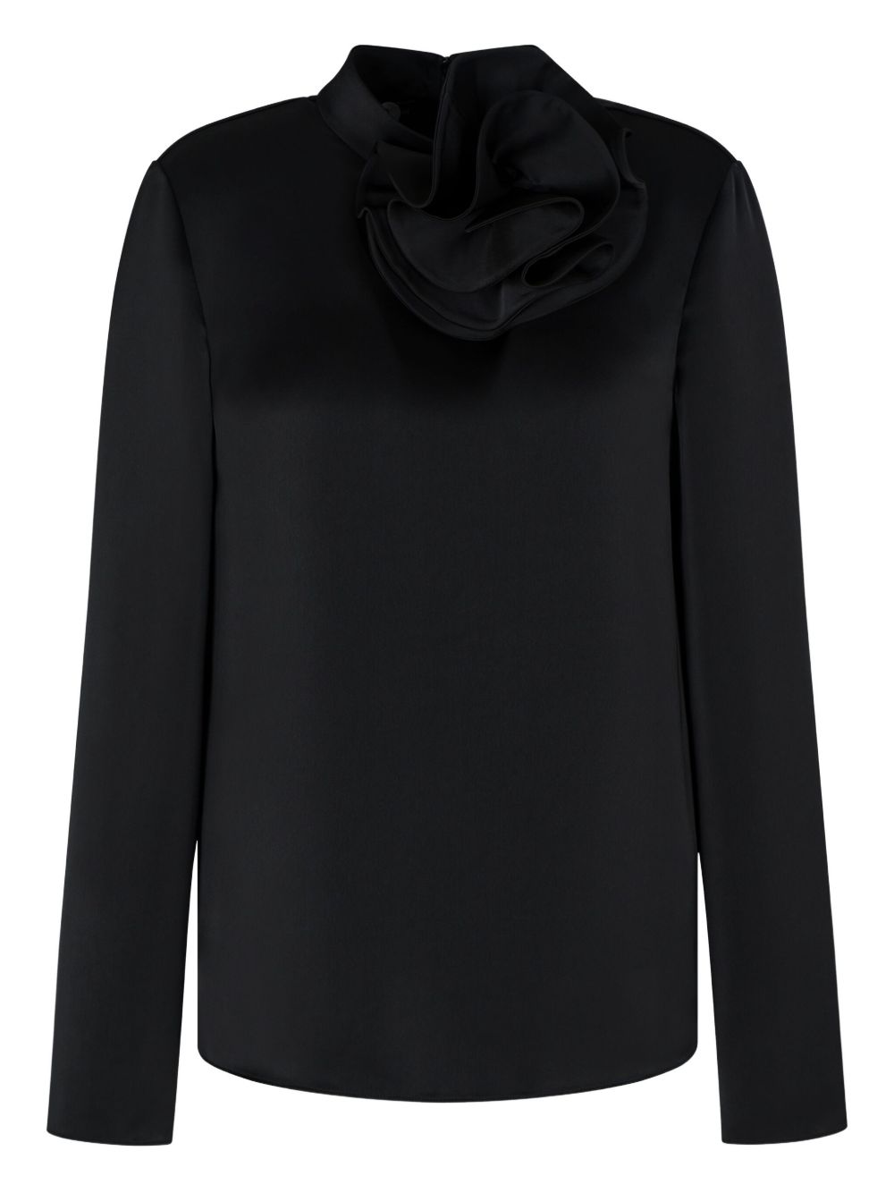 EMPORIO ARMANI Satin Ruffled Neckline High Neck Top