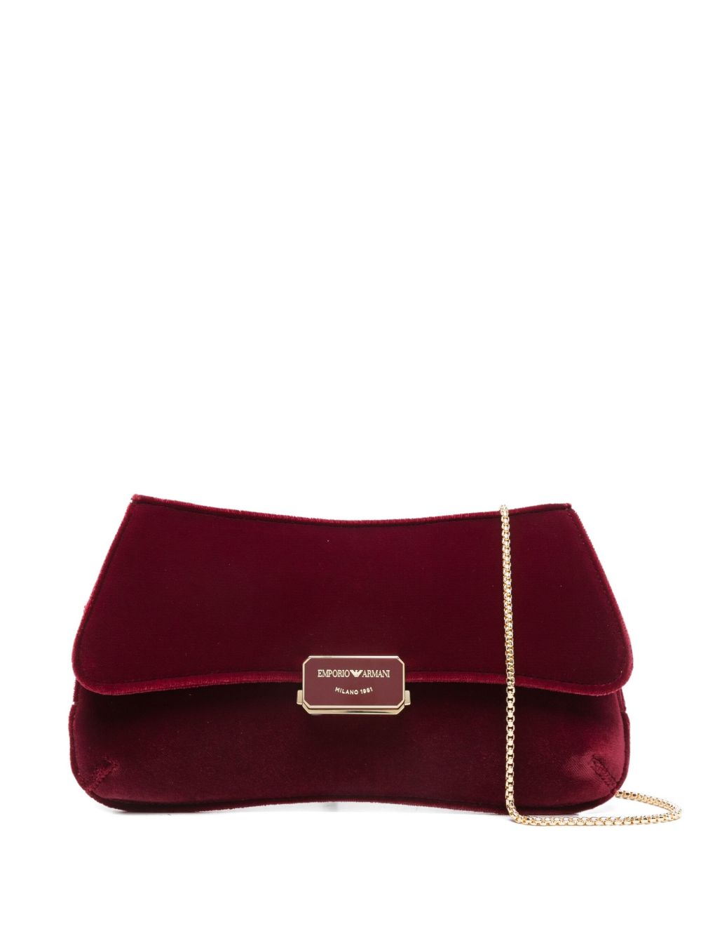 EMPORIO ARMANI Velvet Clutch with Chain-Link Shoulder Strap