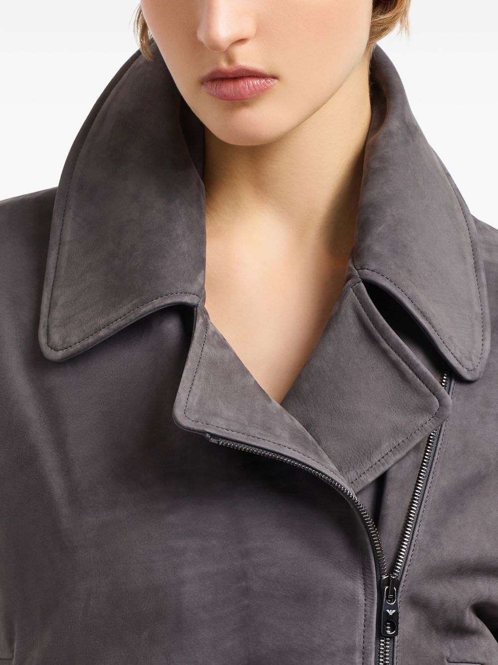 EMPORIO ARMANI Asymmetrical Zip Leather Jacket with Notched Lapel for Women