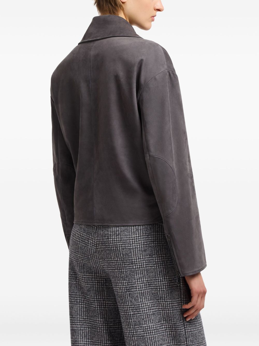 EMPORIO ARMANI Asymmetrical Zip Leather Jacket with Notched Lapel for Women