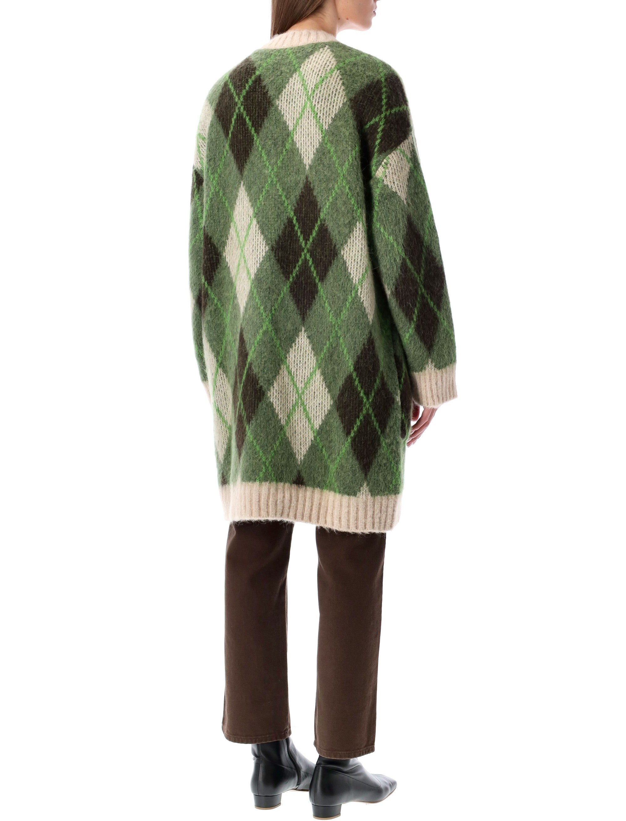 EMPORIO ARMANI Long Argyle Alpaca Cardigan - Size 40