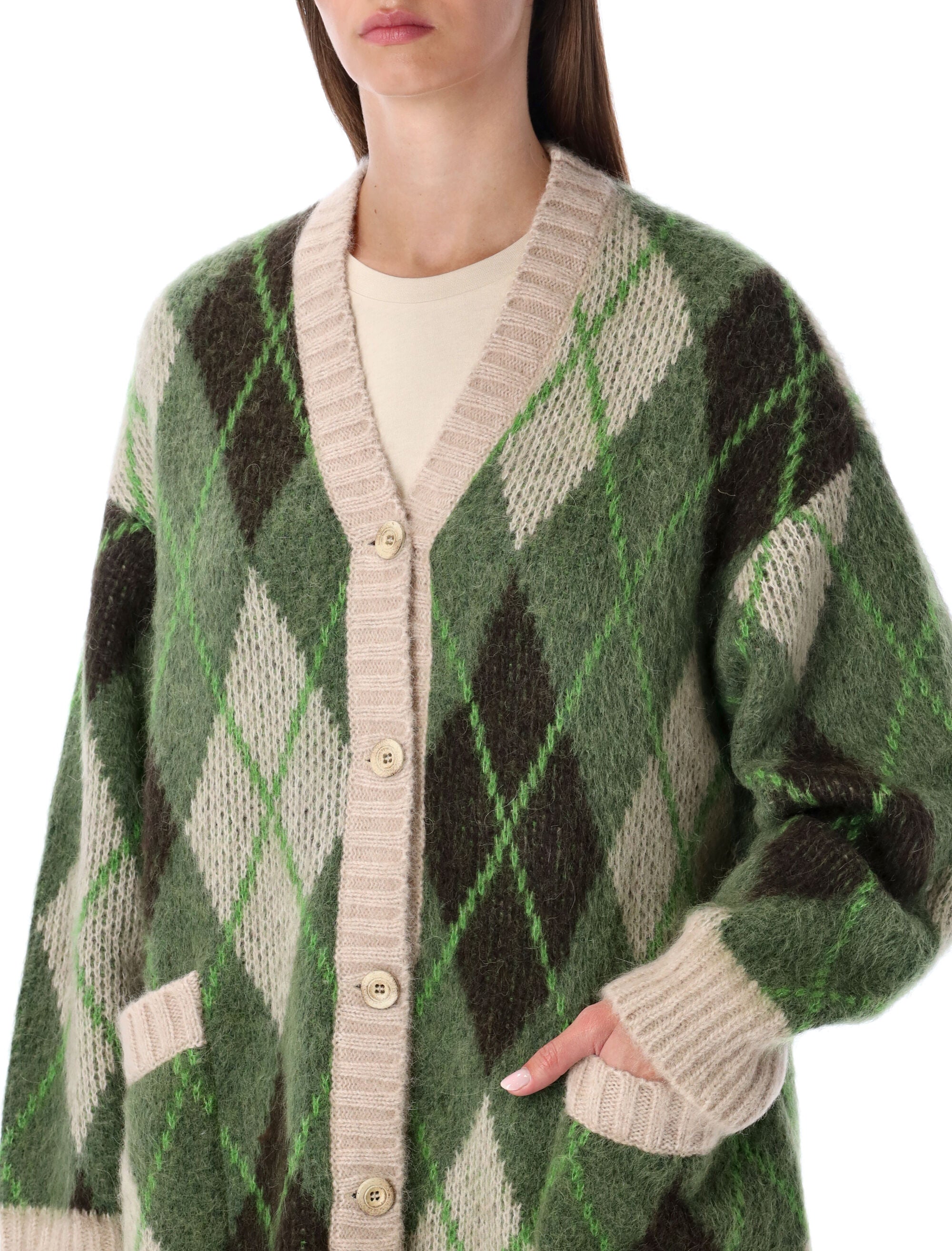 EMPORIO ARMANI Wool Blend Cardigan with Argyle Pattern for Women