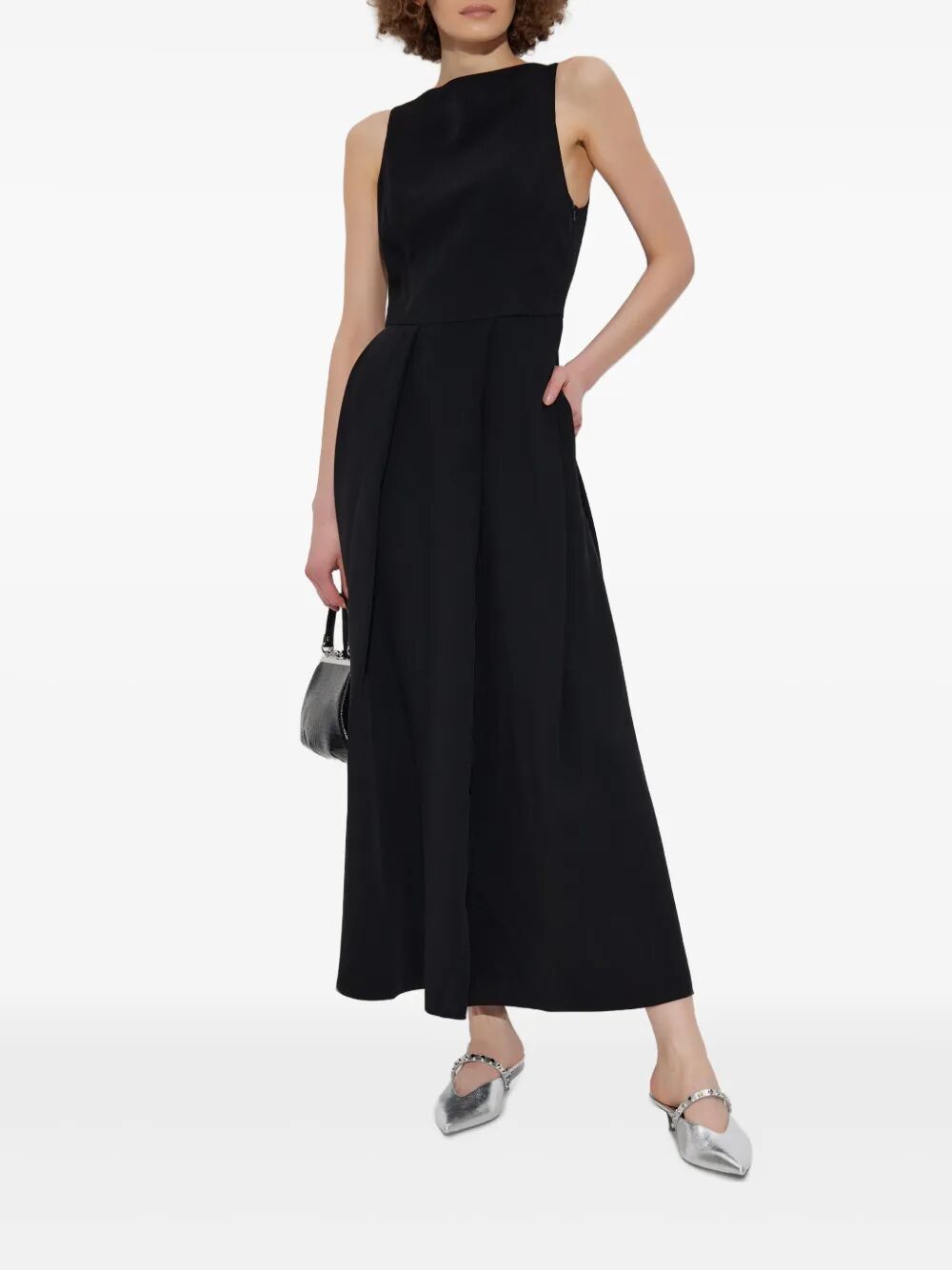 EMPORIO ARMANI Sleeveless Flared Hem Dress with Side Slit Pockets