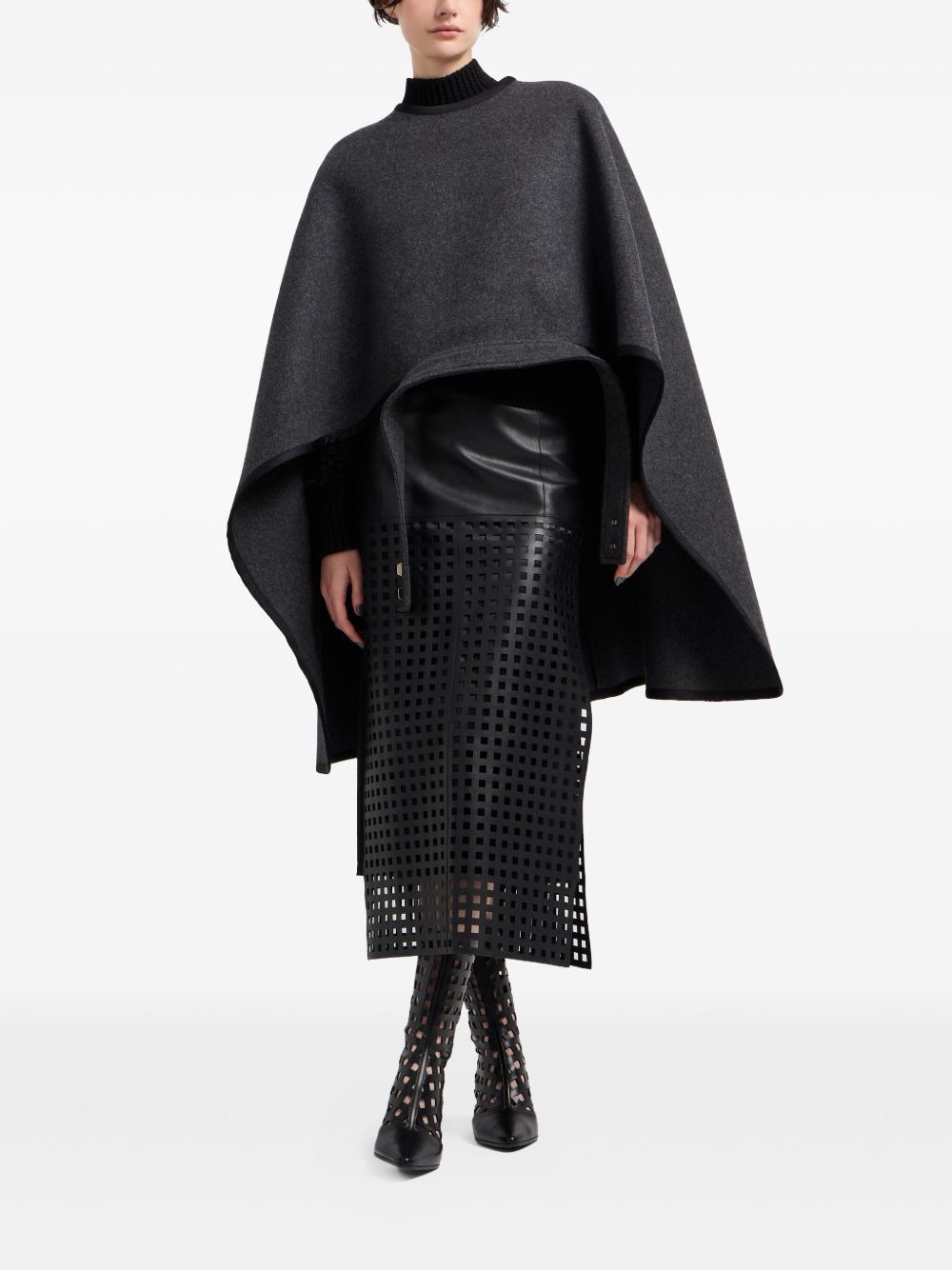 EMPORIO ARMANI MIDI LENGTH LEATHER SKIRT WITH CUT-OUT DESIGN