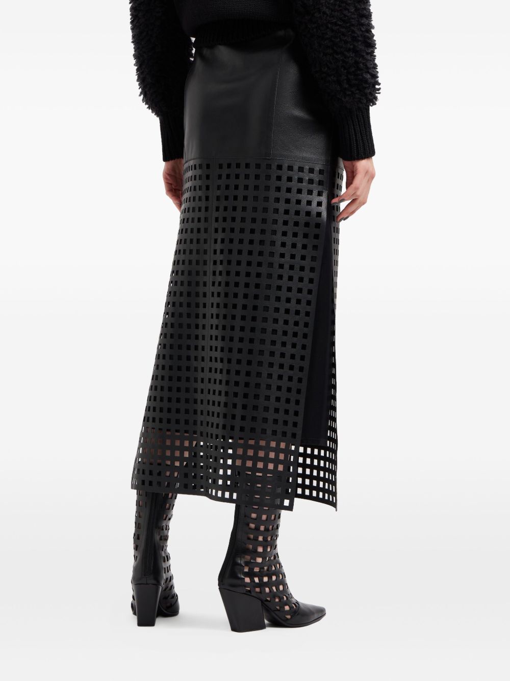 EMPORIO ARMANI MIDI LENGTH LEATHER SKIRT WITH CUT-OUT DESIGN