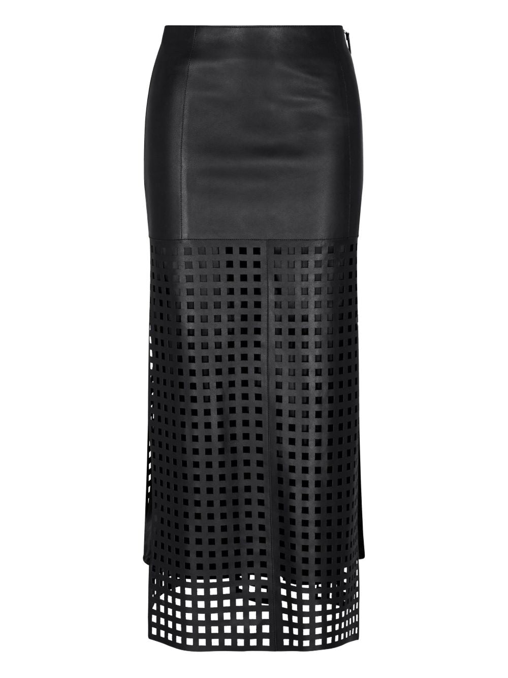 EMPORIO ARMANI MIDI LENGTH LEATHER SKIRT WITH CUT-OUT DESIGN