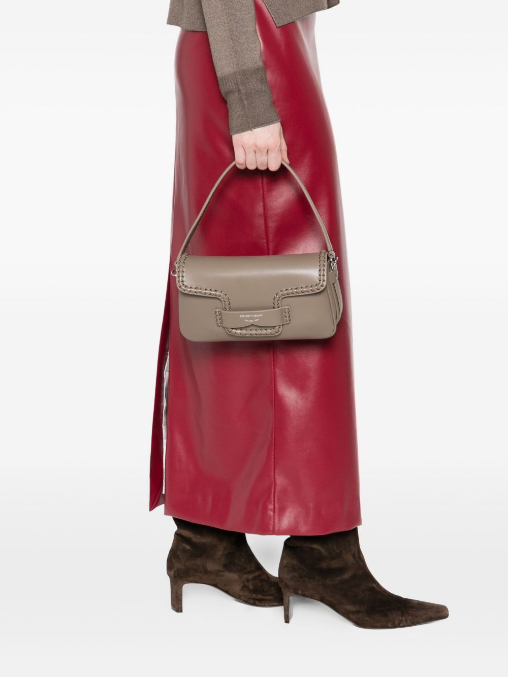 EMPORIO ARMANI Leather Shoulder Handbag with Braided Trim - Mini