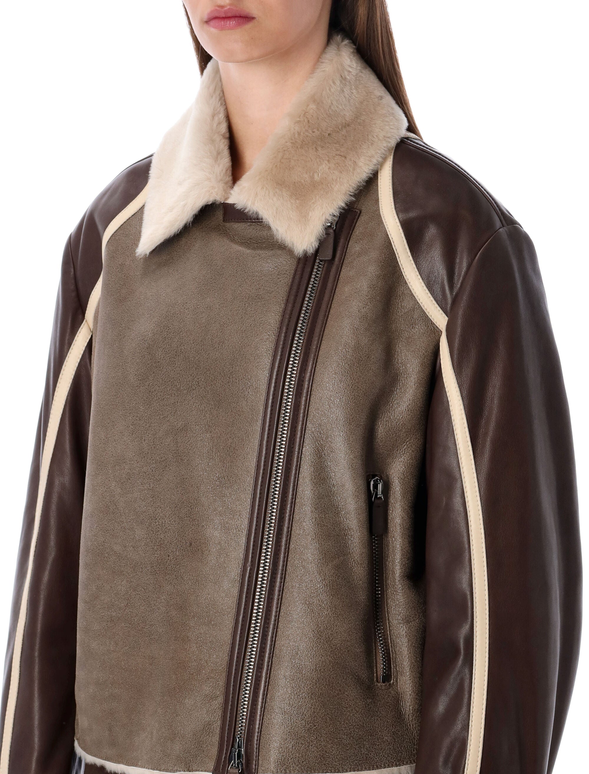 EMPORIO ARMANI Shearling Leather Jacket with Fur Collar for Women