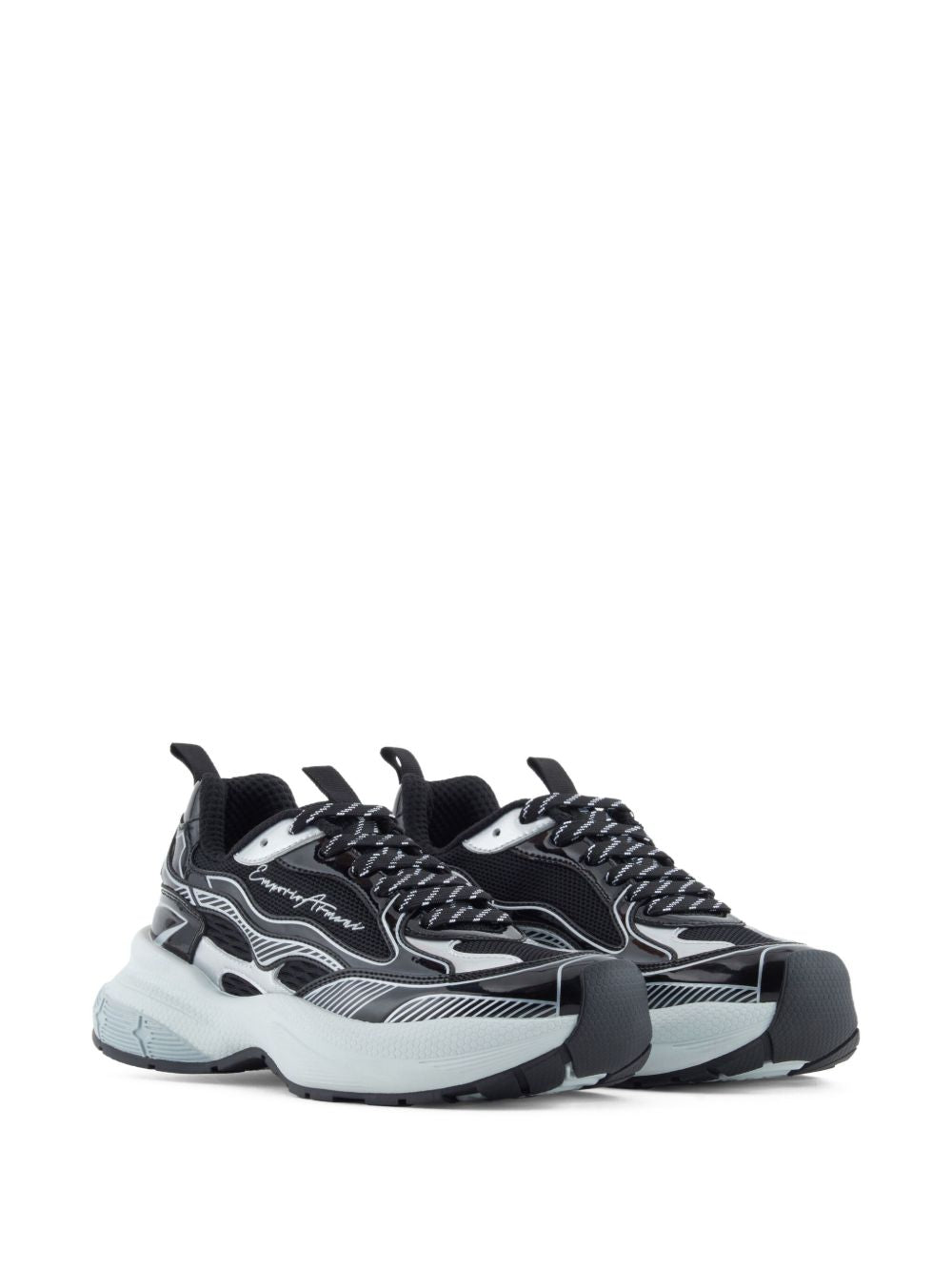 EMPORIO ARMANI Luxe Striped Pattern Lace-Up Sneakers for Women